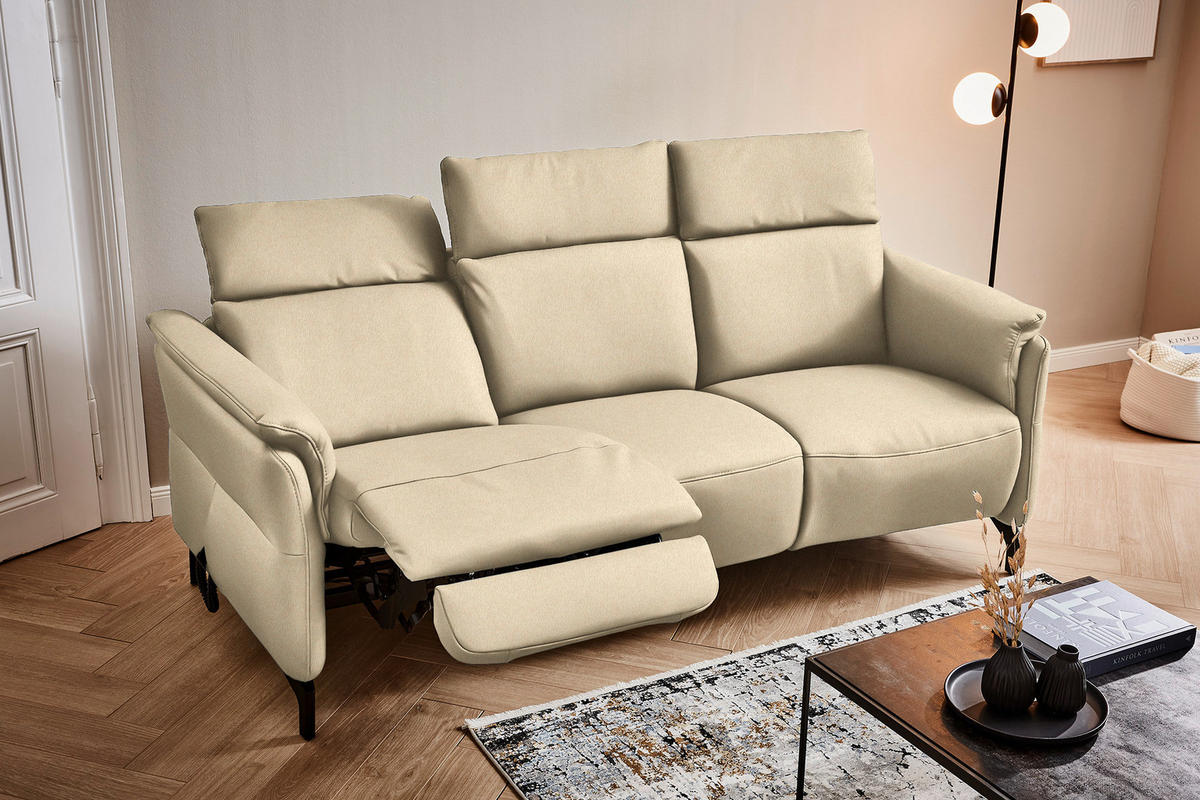 TRAPEZSOFA in Mikrofaser Ecru  - Ecru/Schwarz, Konventionell, Textil/Metall (221/103/95cm) - Dieter Knoll