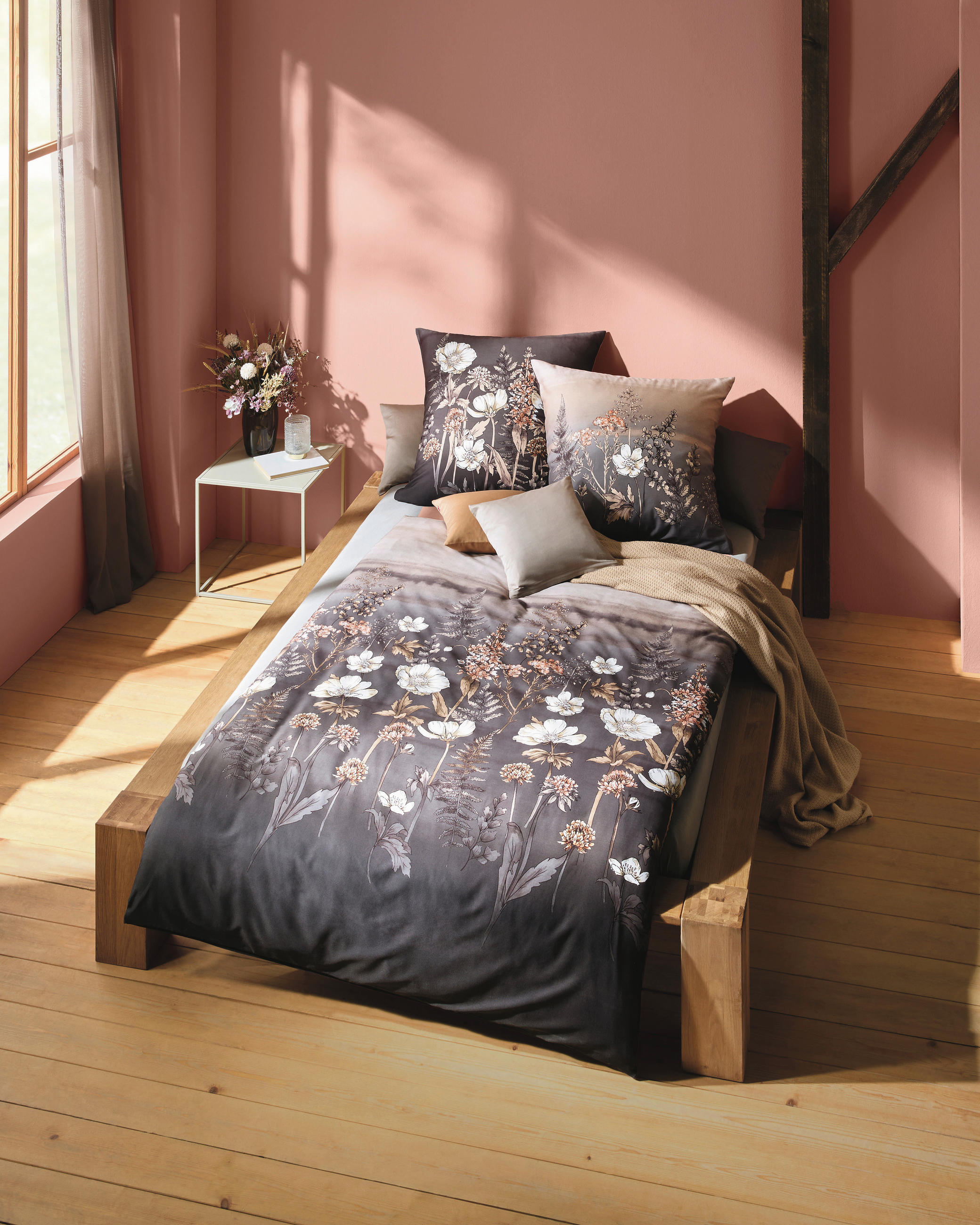 BETTWÄSCHE Moody Floral Makosatin 140/200 cm  - Braun, Basics, Textil (140/200cm) - Kaeppel