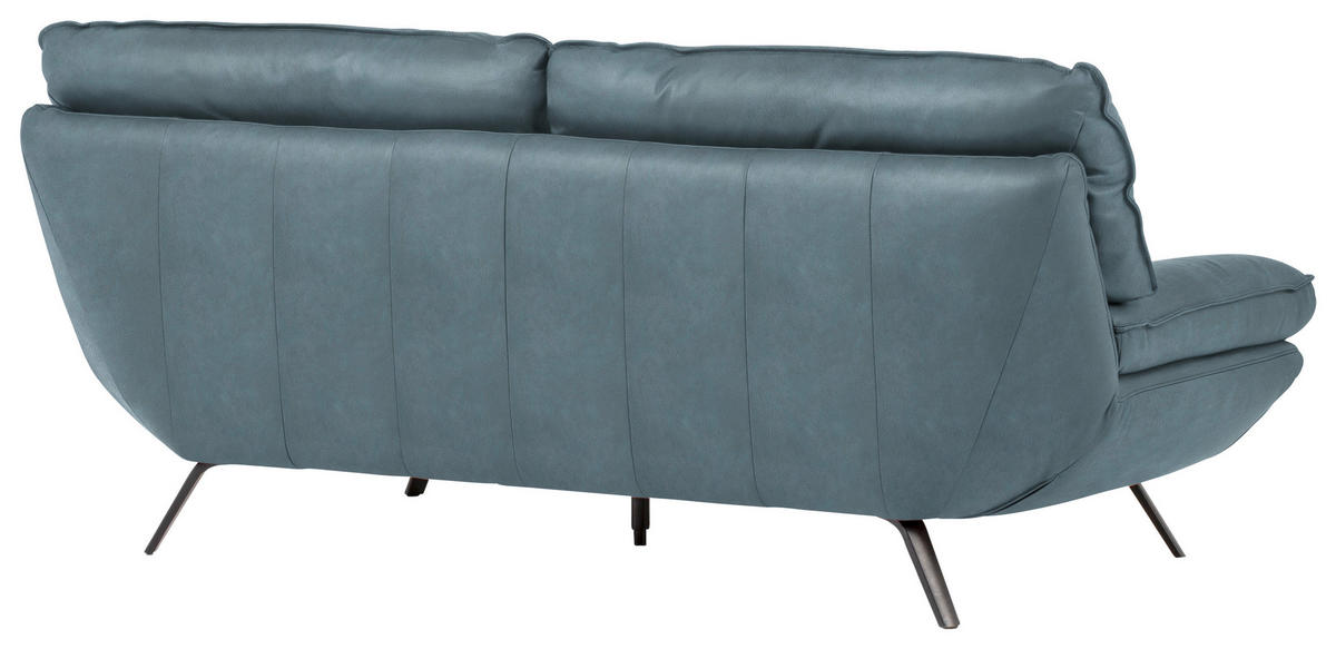 2,5-SITZER in Echtleder Blau  - Blau/Schwarz, Design, Leder/Metall (206/94/95cm) - Celina