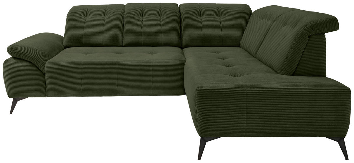 ECKSOFA in Cord Dunkelgrün  - Dunkelgrün/Schwarz, Modern, Textil/Metall (272/200cm) - Livetastic