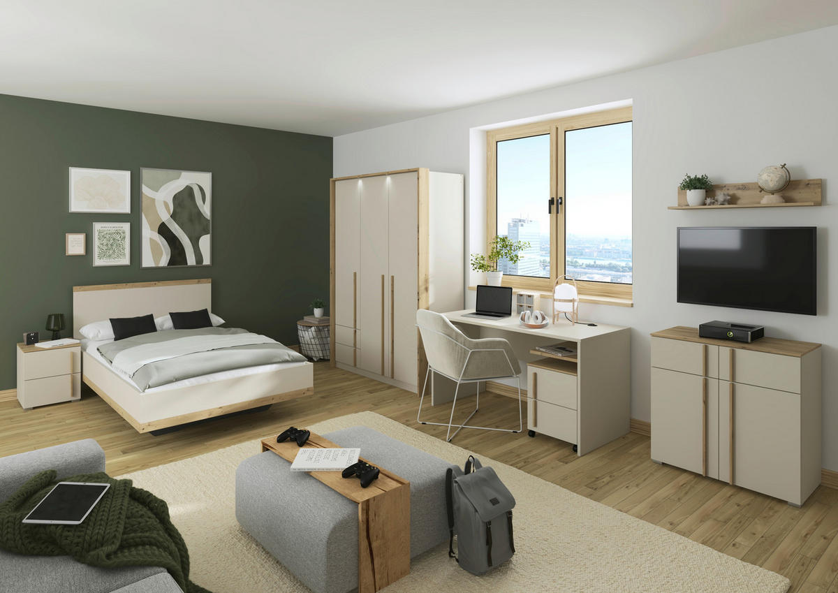 SCHREIBTISCH 140/66/76 cm Champagner, Eiche Artisan  - Champagner/Eiche Artisan, KONVENTIONELL, Holzwerkstoff (140/66/76cm) - Stylife