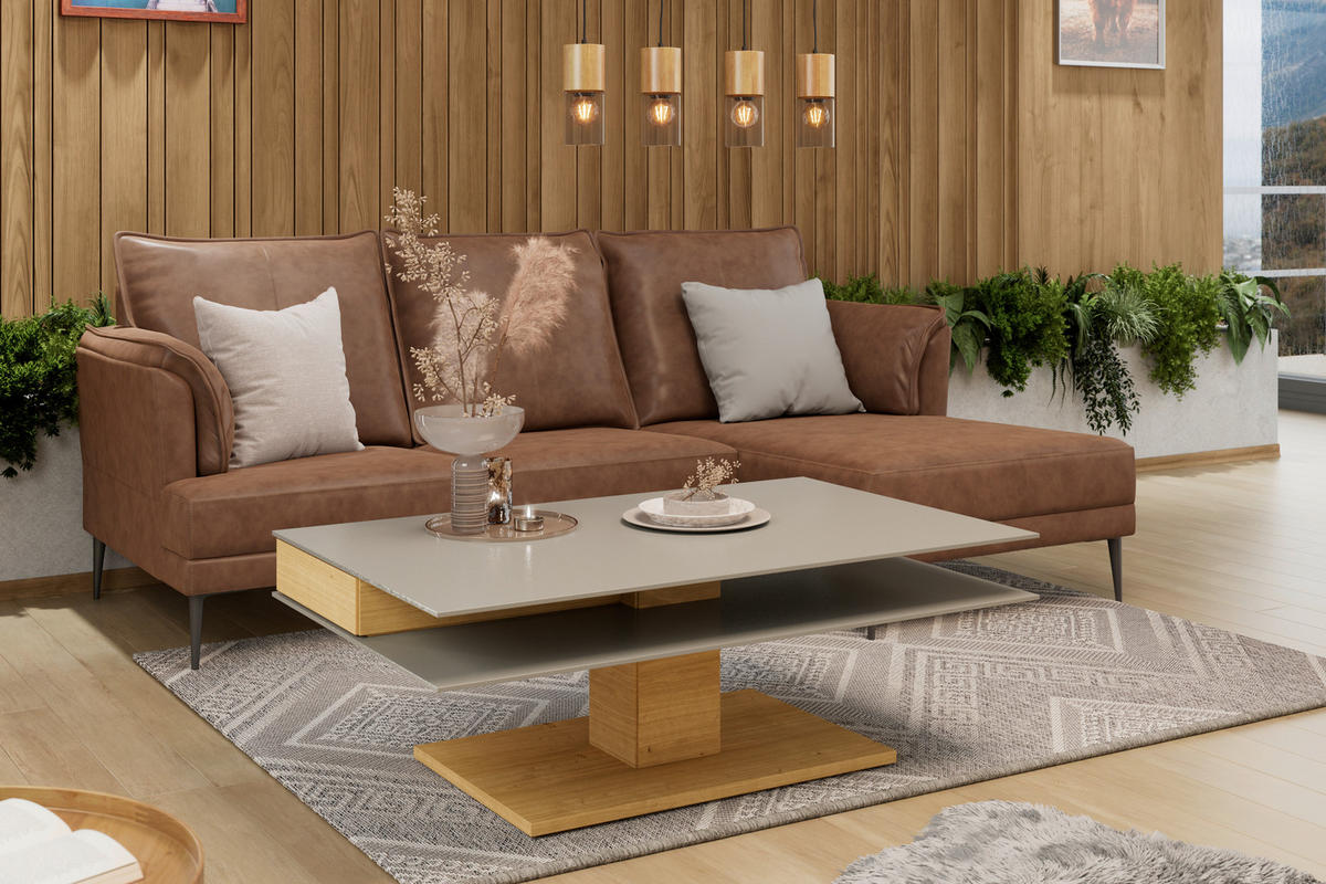 COUCHTISCH in Holz, Glas, Holzwerkstoff 120/75/43 cm  - Eichefarben/Grau, Design, Glas/Holz (120/75/43cm) - Voglauer