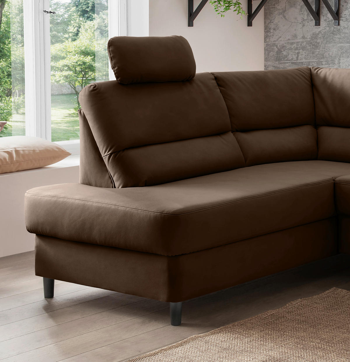 ECKSOFA in Lederlook Braun  - Schwarz/Braun, Modern, Holz/Textil (190/266cm) - Livetastic