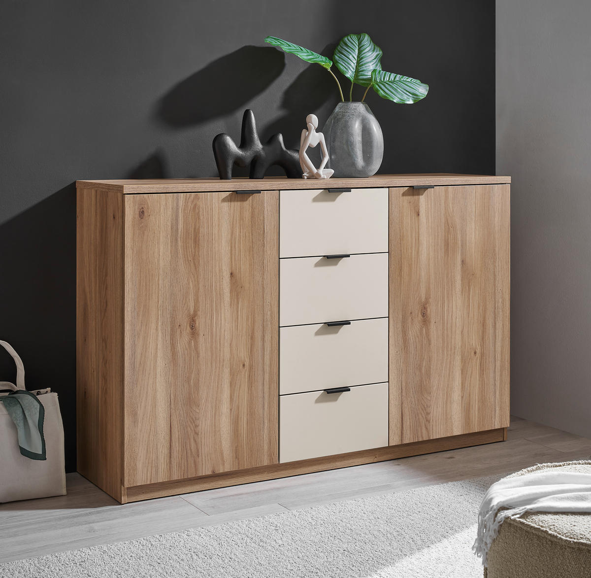 SIDEBOARD  in 140/89,5/38 cm  - Kaschmir/Eichefarben, Design, Holzwerkstoff/Metall (140/89,5/38cm) - Xora