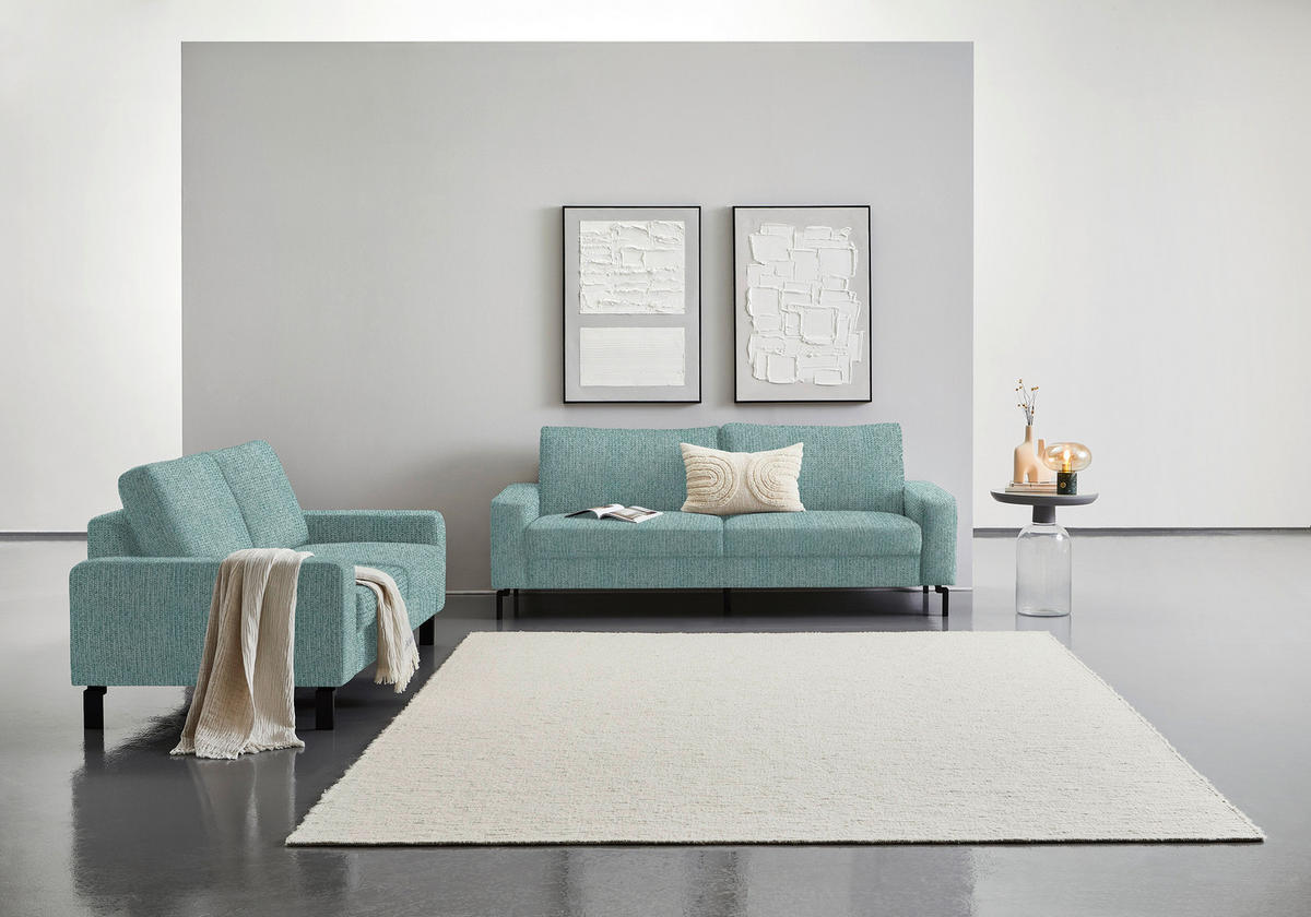 3-SITZER-SOFA in Flachgewebe Salbeigrün  - Salbeigrün/Schwarz, Design, Textil/Metall (218/86/97cm) - Hom`in