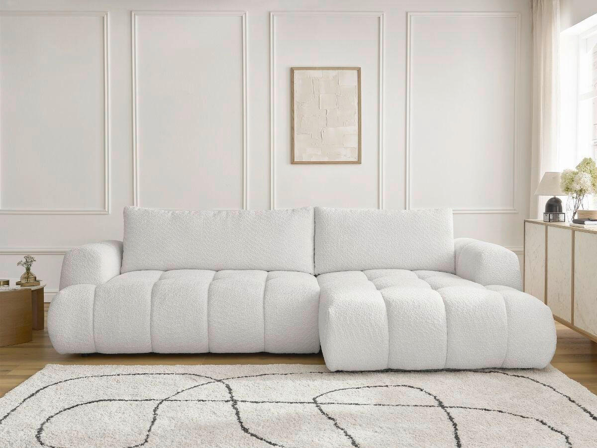 ECKSCHLAFSOFA FUJI Bouclé Weiß  inkl.  - Schwarz/Weiß, MODERN, Kunststoff/Textil (292/160cm)