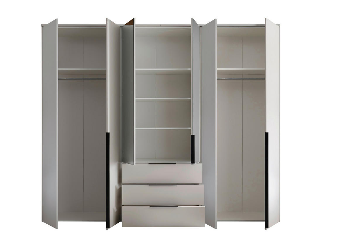 DREHTÜRENSCHRANK 6-türig Kaschmir  - Kaschmir/Schwarz, Design, Glas/Holzwerkstoff (270/225/53cm) - Chameo