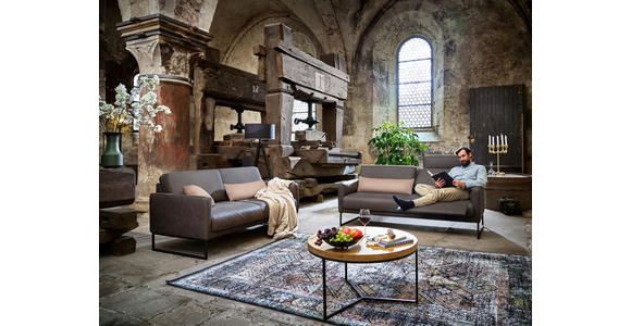 3-SITZER-SOFA in Leder Braun - Anthrazit/Braun, Design, Leder/Metall (198/86/94cm) - Johann Jakob