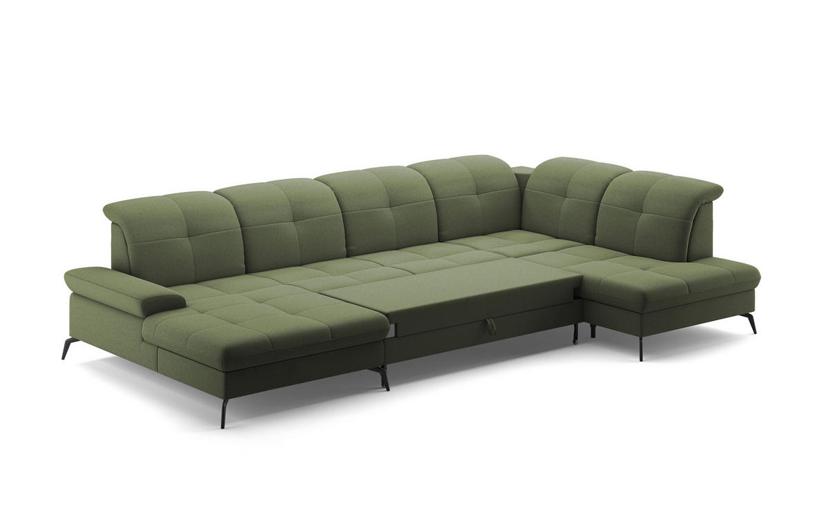 WOHNLANDSCHAFT in Flachgewebe Olivgrün  - Schwarz/Olivgrün, Konventionell, Textil/Metall (185/357/231cm) - Sit & More