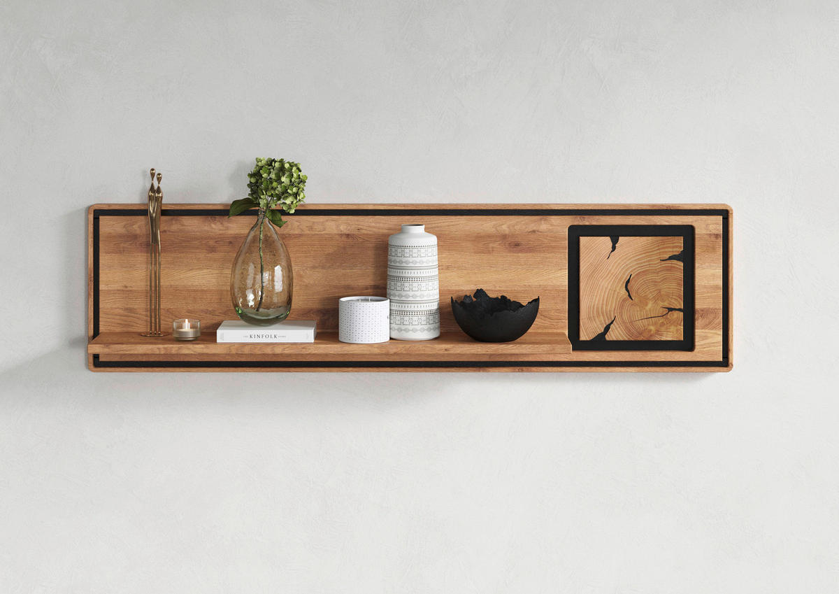 WANDBOARD Holz Wildeiche massiv Schwarz, Wildeiche  - Wildeiche/Schwarz, Basics, Holz (140/33/22cm) - Livetastic