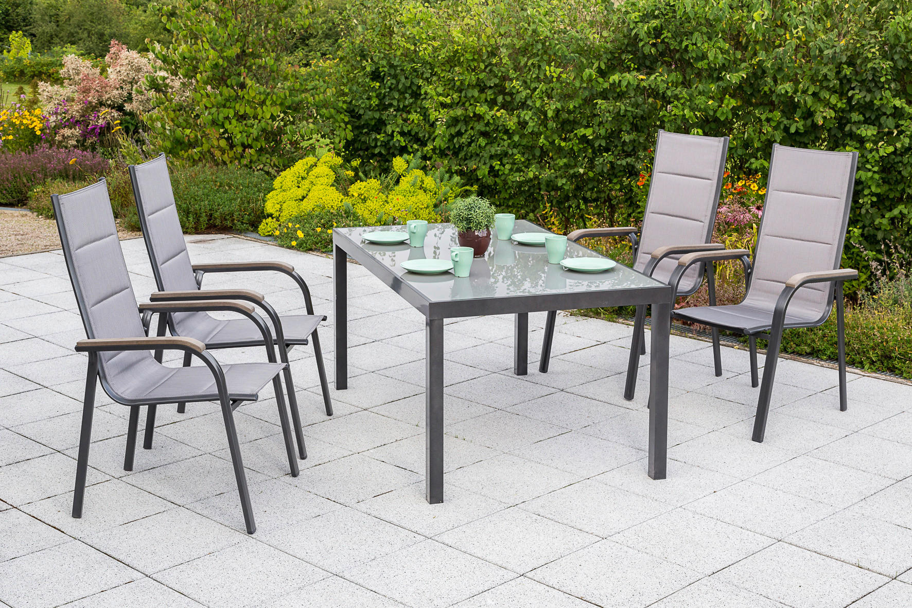 STAPELSESSEL Aluminium Braun, Graphitfarben  - Graphitfarben/Braun, KONVENTIONELL, Textil/Metall (60/108/74cm) - Gardenson