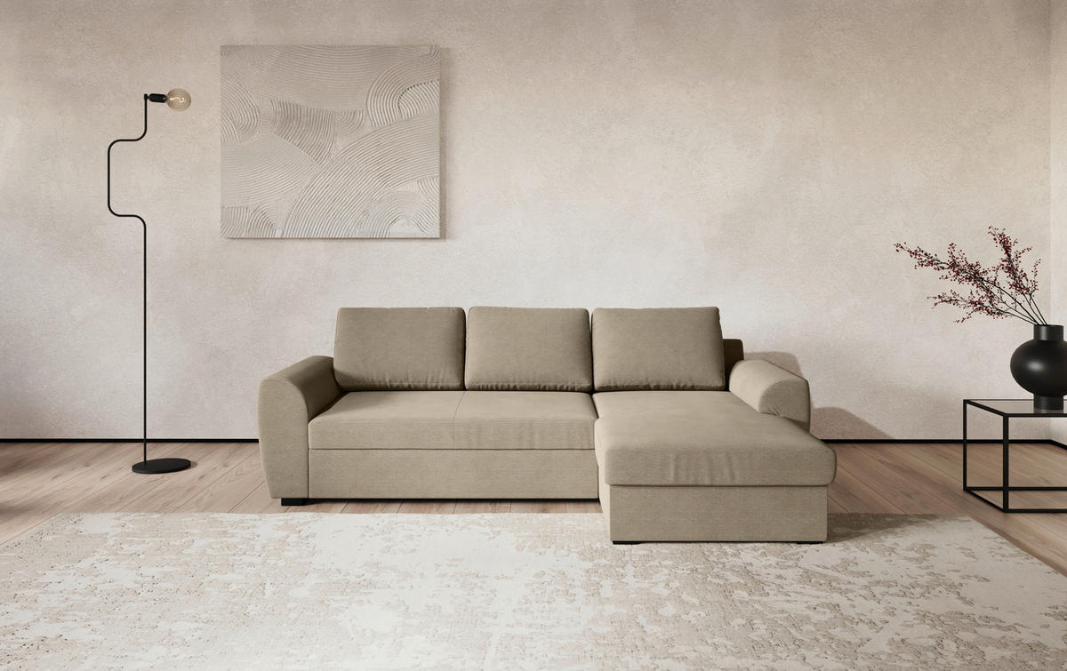 KUTNA GARNITURA tekstil  smeđa   - smeđa/crna, Trend, tekstil/plastika (253/154cm) - MID.YOU