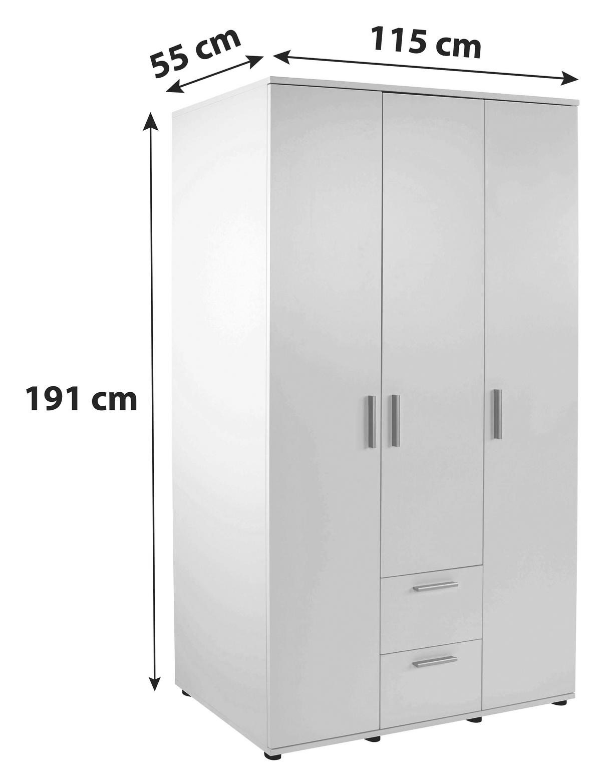 KLEIDERSCHRANK 115,2/191,1/55 cm 3-türig  - Dunkelgrau/Silberfarben, KONVENTIONELL, Holzwerkstoff/Kunststoff (115,2/191,1/55cm) - MID.YOU