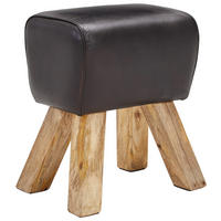 TABURET, dřevo, kůže, 42/45/35 cm - černá/přírodní barvy, Lifestyle, dřevo/kůže (42/45/35cm) - Livetastic