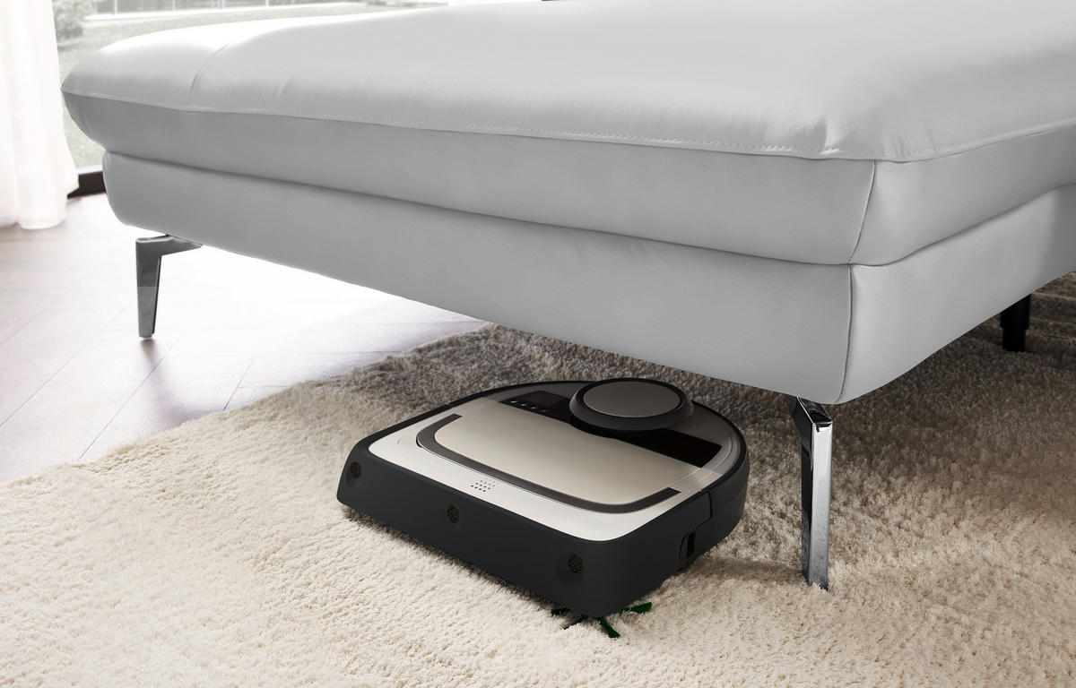 ECKSOFA in Echtleder Weiss  - Weiss/Schwarz, Design, Leder/Metall (157/325cm) - Dieter Knoll