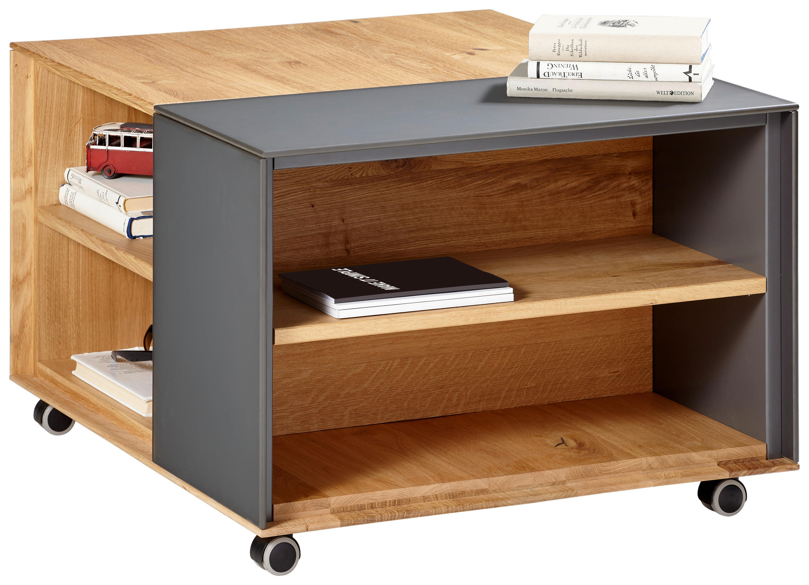 COUCHTISCH in Holz, Glas 75/60/41,5 cm - Eichefarben/Anthrazit, Design, Glas/Holz (75/60/41,5cm) - Waldwelt