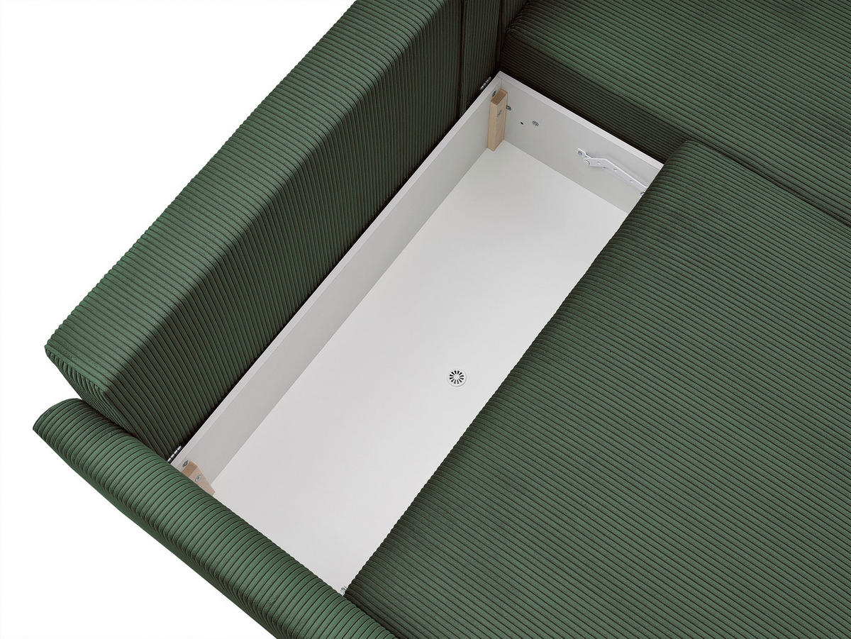 ECKSOFA MILOS Grün Cord Rückenkissen, Bettkasten, Schlaffunktion, Rücken echt  - Naturfarben/Grün, Design, Textil (224/148cm) - P & B