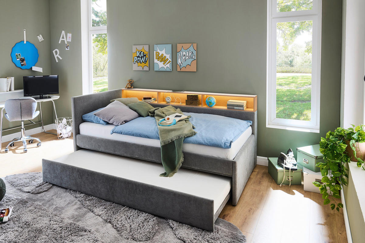 AUSZIEHBETT 120/200 cm,  in Grau, Matratze, Lattenrost  - Grau, MODERN, Holz/Holzwerkstoff (120/200cm) - Stylife