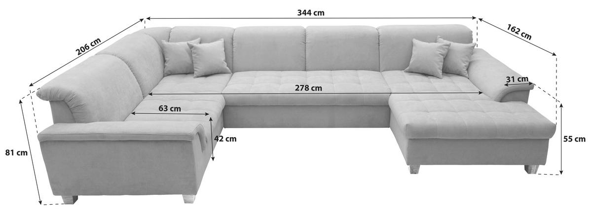 WOHNLANDSCHAFT in Mikrofaser Dunkelgrau  - Eichefarben/Dunkelgrau, KONVENTIONELL, Holz/Textil (206/344/162cm) - MID.YOU