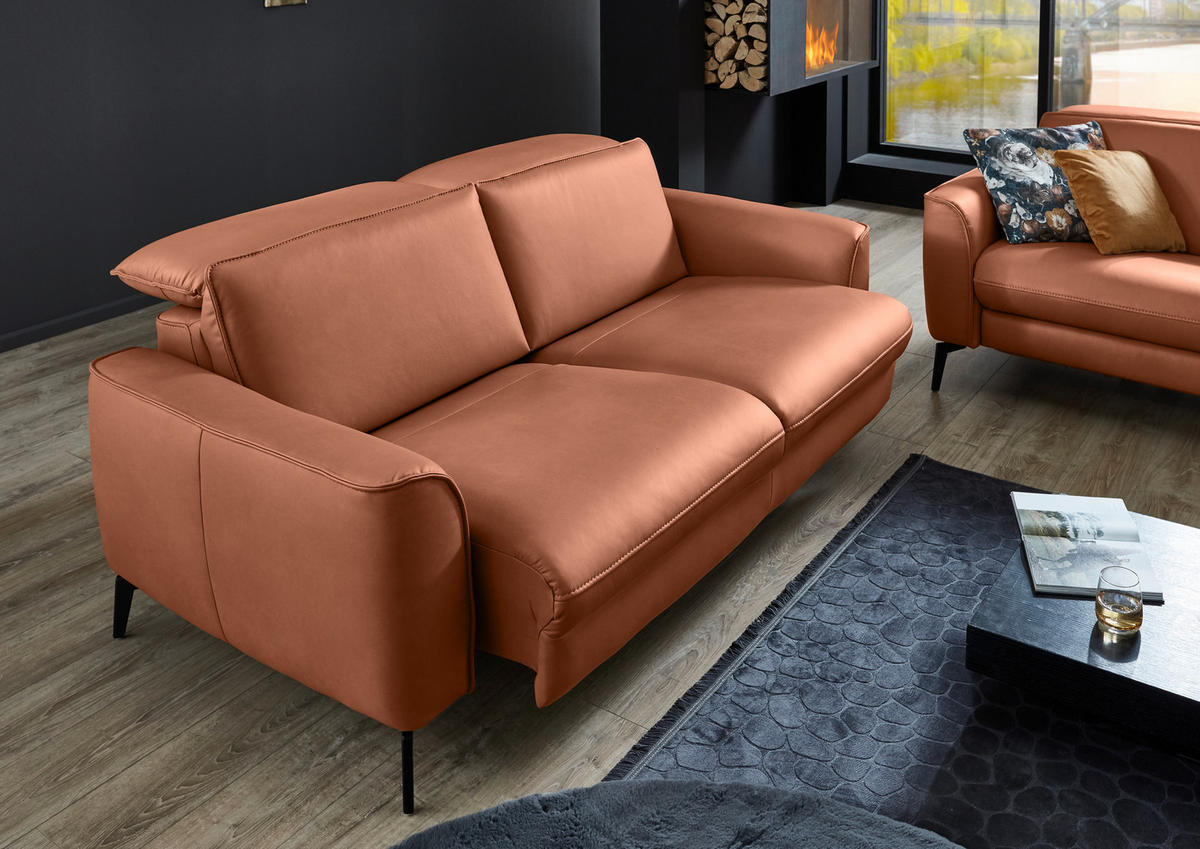 2,5-SITZER in Echtleder Cognac  - Cognac/Schwarz, Natur, Leder/Metall (194/81/110cm) - Valdera