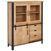 VITRINE  in massiv Akazie Hellbraun, Schwarz  - Hellbraun/Schwarz, MODERN, Glas/Holz (120/150/42cm) - MID.YOU