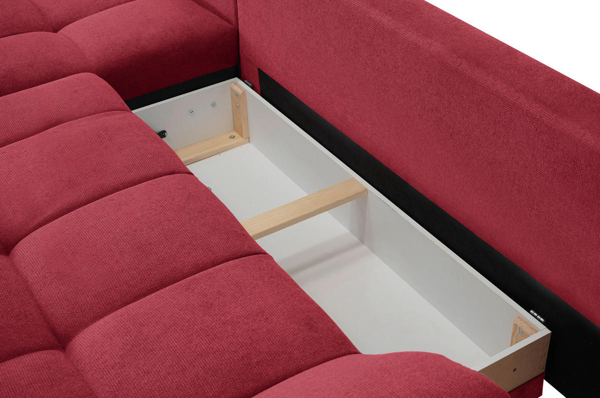ECKSOFA in Flachgewebe, Mikrofaser Rot  - Chromfarben/Rot, Design, Kunststoff/Textil (198/312cm) - Livetastic