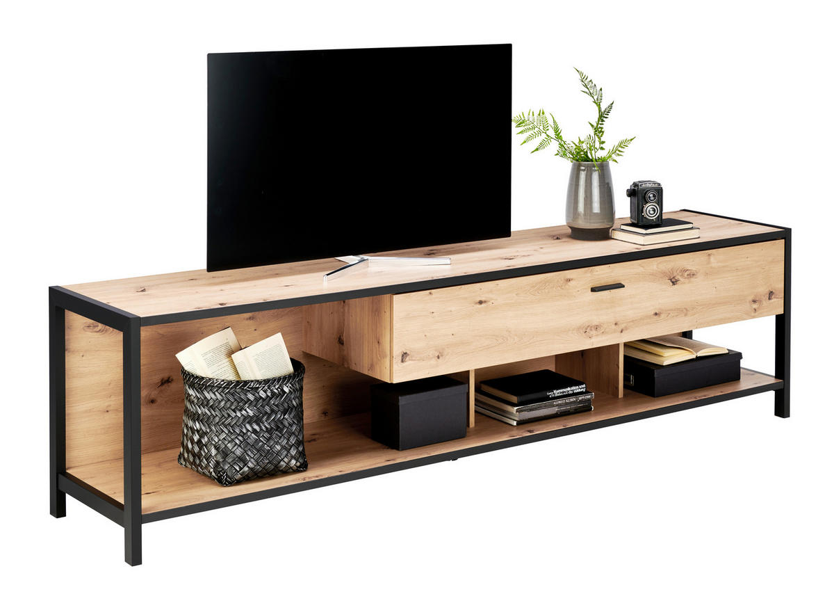 TV DIEL, antracitová, farba duba, 215/57/46 cm - farba duba/antracitová, Design, kov/kompozitné drevo (215/57/46cm) - Carryhome