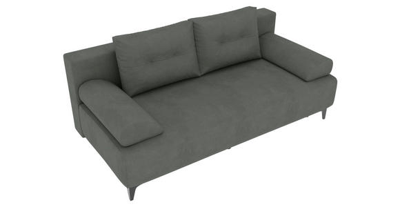 SCHLAFSOFA Velours Grau Rückenkissen, Armlehnenkissen, Bettkasten, Schlaffunktion, Rücken echt, Liegefläche im Originalstoff  - Schwarz/Grau, KONVENTIONELL, Textil/Metall (200/98/90cm) - Carryhome