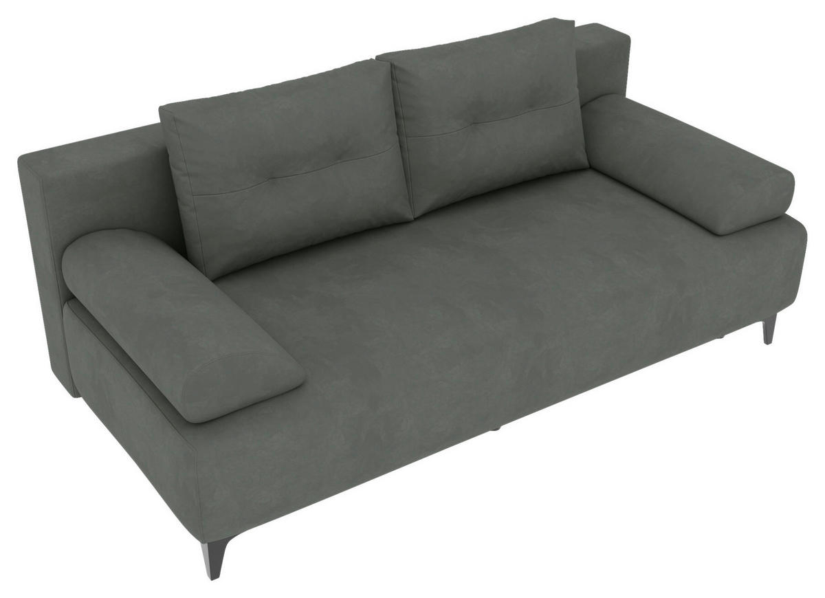 SCHLAFSOFA  mit Liegefunktion Velours Grau  - Schwarz/Grau, KONVENTIONELL, Textil/Metall (200/98/90cm) - Carryhome