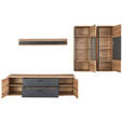 WOHNWAND  in Schwarz, Eichefarben, Dunkelgrau  314,6/208,5/50 cm  - Eichefarben/Dunkelgrau, KONVENTIONELL, Glas/Holzwerkstoff (314,6/208,5/50cm) - Xora