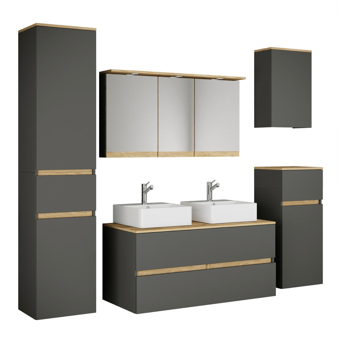 BADEZIMMER 7-teilig 191 cm  - Honigeiche/Weiss, Trend, Keramik/Holzwerkstoff (191cm) - MID.YOU