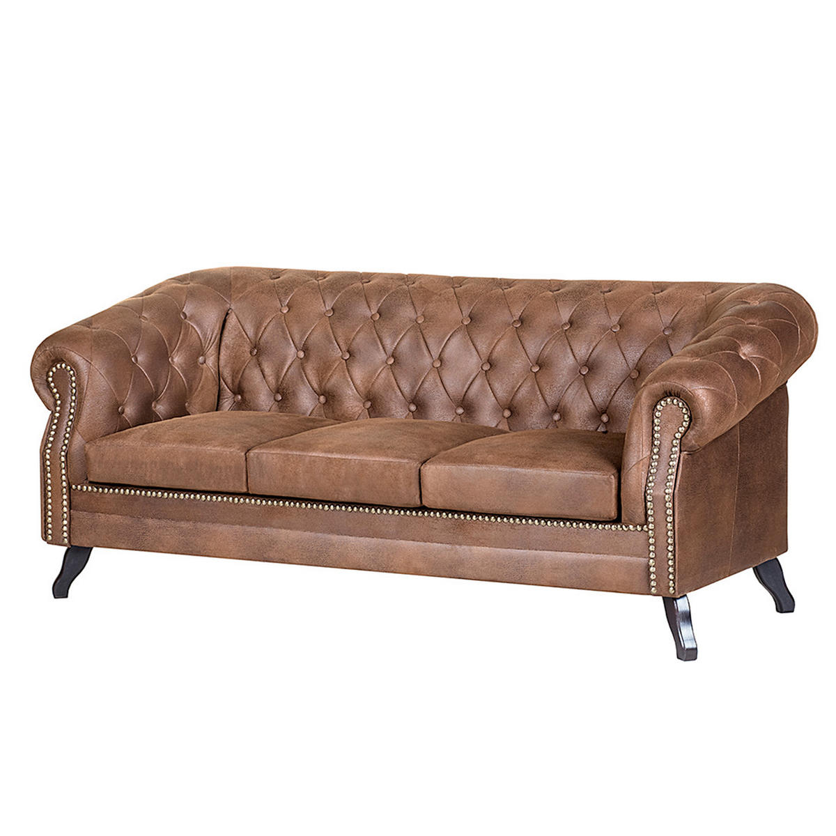 3-SITZER-SOFA GLASGOW in Lederlook Braun  - Braun, Design, Holz/Textil (197/82/90cm) - P & B
