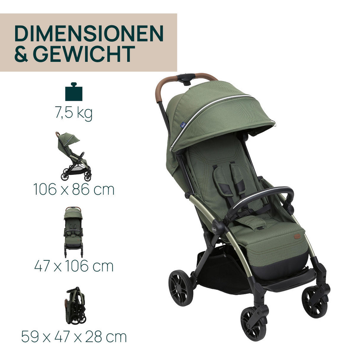 BUGGY GOODY XPLUS  - Grün, Basics, Textil/Metall (47/86/106cm) - Chicco