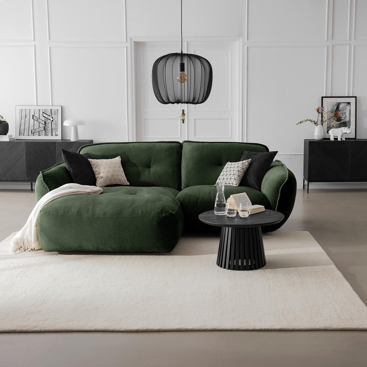 ECKSOFA in Chenille Dunkelgrün  184/269 cm  - Dunkelgrün/Schwarz, MODERN, Kunststoff/Textil (184/269cm) - Trendmanufaktur