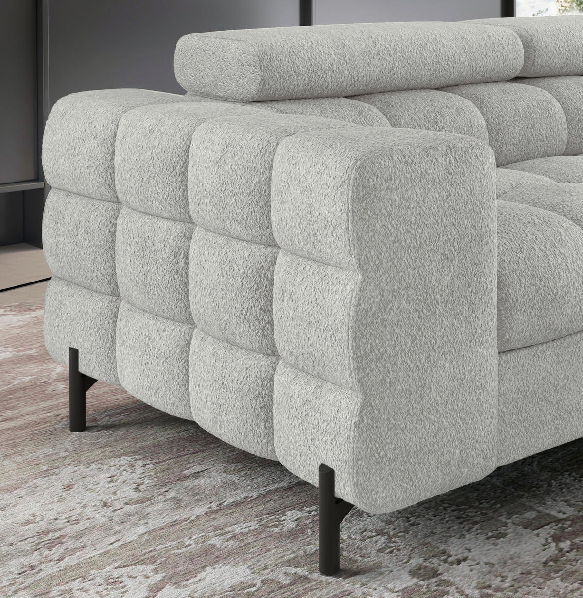 ECKSOFA FERUCCE Grau Teddystoff Bettkasten, Kopfteilverstellung  - Schwarz/Grau, Design, Textil/Metall (276/200cm) - MID.YOU