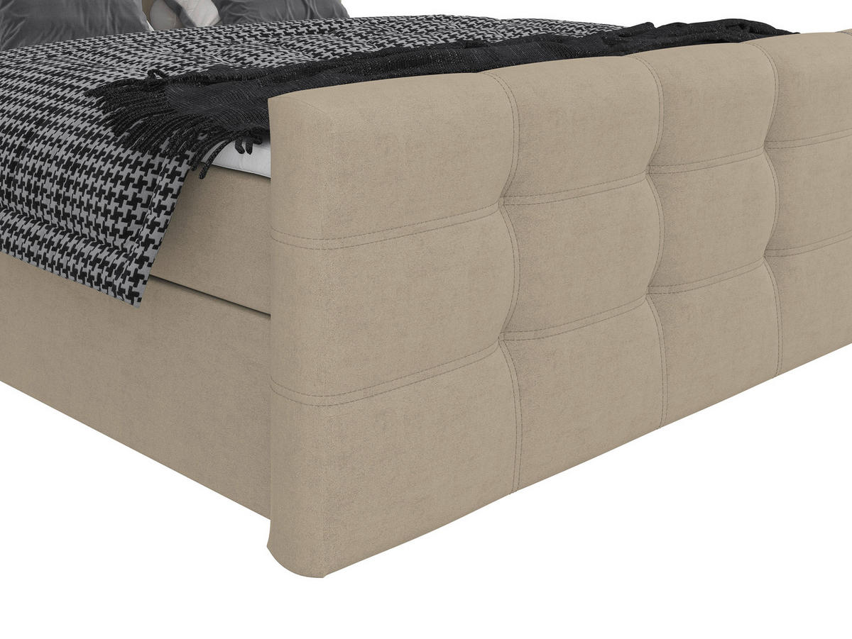 BOXBETT 180/200 cm,  in Beige, gepolstertes Kopfteil, Bettkasten, Topper, Matratzen, Wendematratze mit unterschiedlichen Härtegraden, H2 + H3 = mittel + fest  - Beige/Schwarz, Basics, Kunststoff/Textil (180/200cm) - Chameo