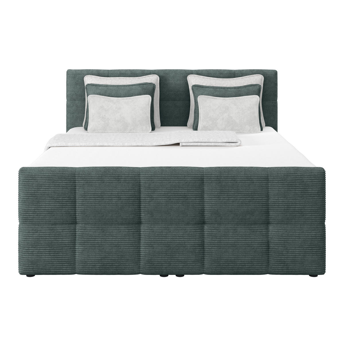 BOXSPRINGBETT 160/200 cm,  in Blaugrau, gepolstertes Kopfteil, Bettkasten, Topper, Matratzen, H4 + H4 = sehr fest  - Blaugrau, KONVENTIONELL, Holz/Holzwerkstoff (160/200cm)