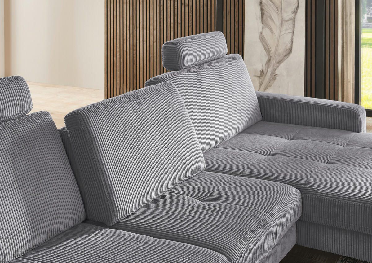 ECKSOFA in Cord Anthrazit  - Anthrazit/Schwarz, Modern, Textil/Metall (302/177cm) - Beldomo Style