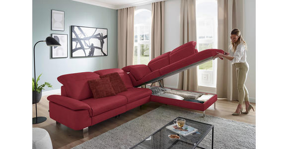 ECKSOFA in Echtleder Rot  - Edelstahlfarben/Rot, Design, Leder/Metall (309/233cm) - Dieter Knoll