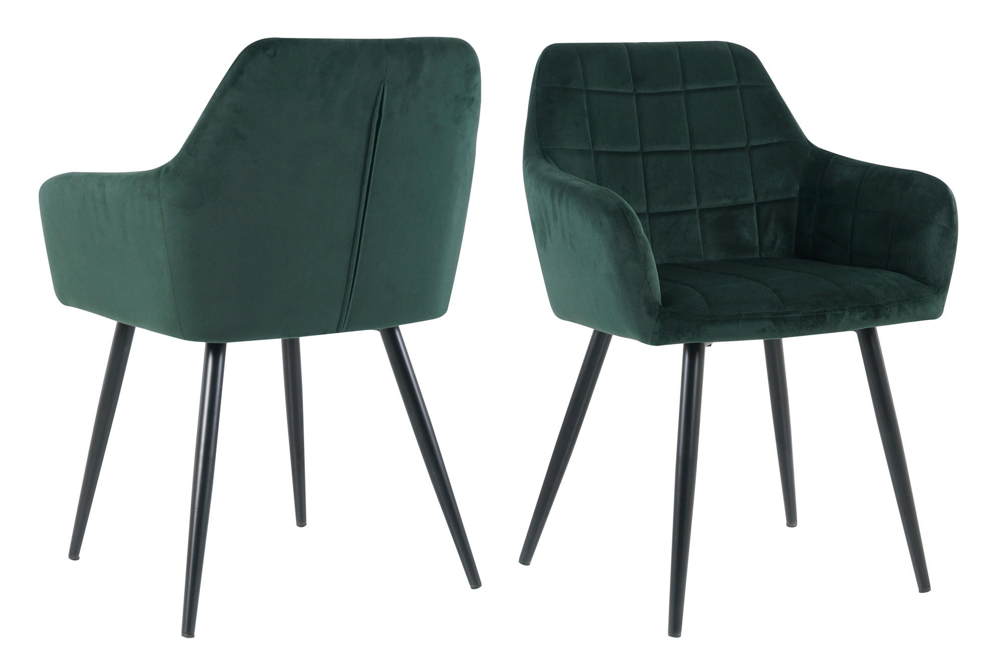 STOL MED ARMSTÖD SET 2 styck sammet  - grön/svart, Design, metall/textil (59/83/62cm) - Livetastic