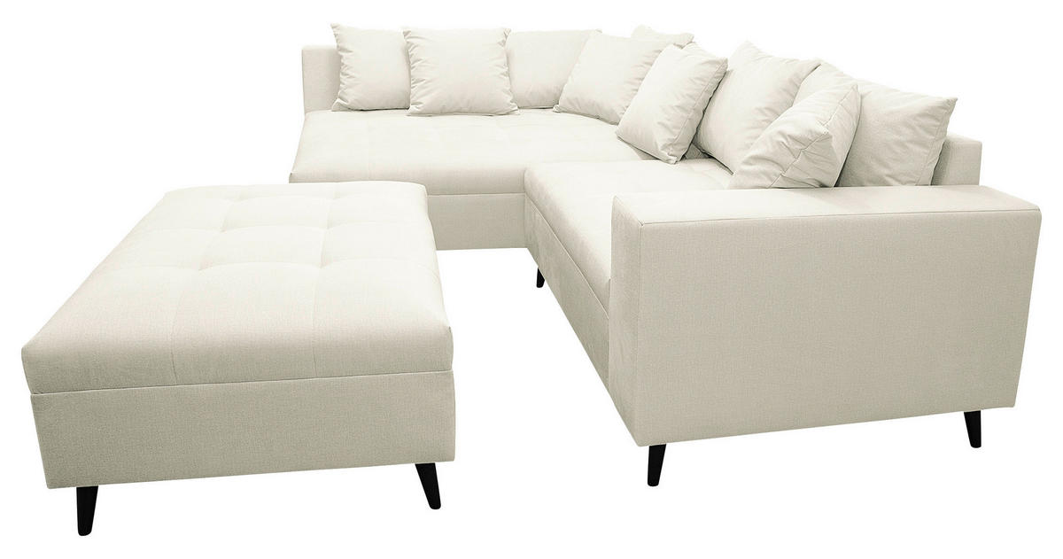 Ecksofa inkl. Hocker in Mikrofaser Hellgrau  - Hellgrau/Schwarz, Design, Holz/Textil (174/247cm) - MID.YOU