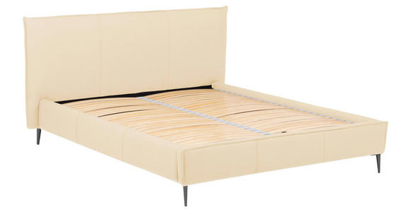 POLSTERBETT gepolstertes Kopfteil, Lattenrost, Bettkasten Beige 200/200 cm  - Beige/Schwarzchrom, KONVENTIONELL, Leder/Holz (200/200cm) - Esposa