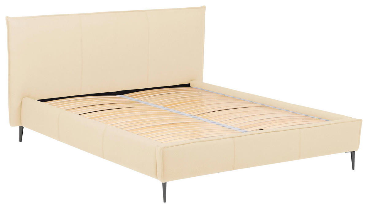 POLSTERBETT 160/200 cm,  in Beige, gepolstertes Kopfteil, Lattenrost, Bettkasten,  - Beige/Schwarzchrom, KONVENTIONELL, Leder/Holz (160/200cm) - Esposa