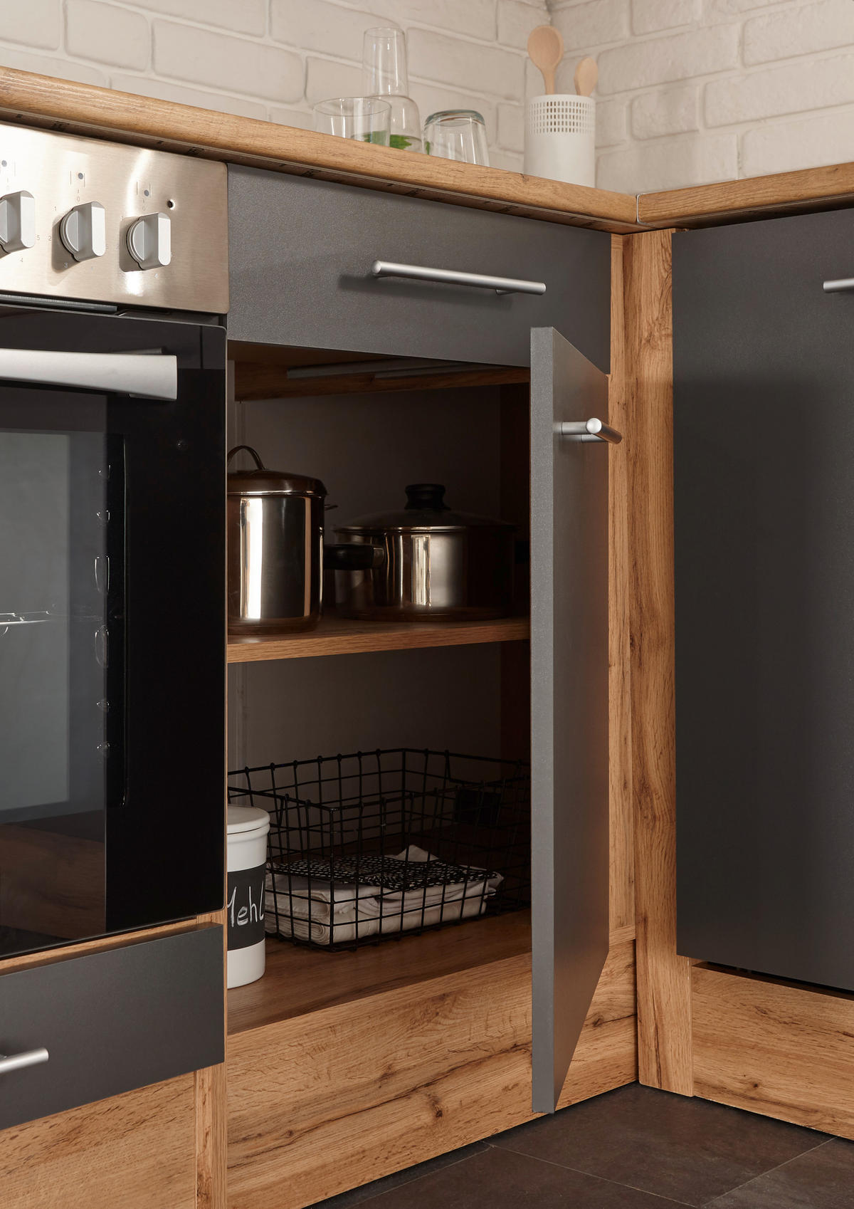 HÖRNKÖK 310/172 cm  i grå, skogsek  - skogsek/aluminiumfärg, Basics, metall/trämaterial (310/172cm) - Respekta