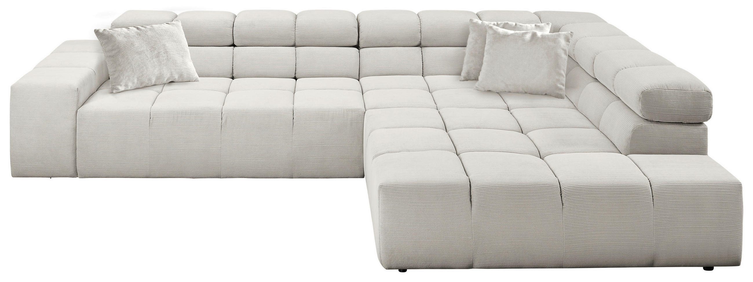 ECKSOFA Weiß Feincord Zierkissen, Rücken echt, Kopfteilverstellung  - Schwarz/Weiß, Design, Kunststoff/Textil (319/215cm) - Hom`in