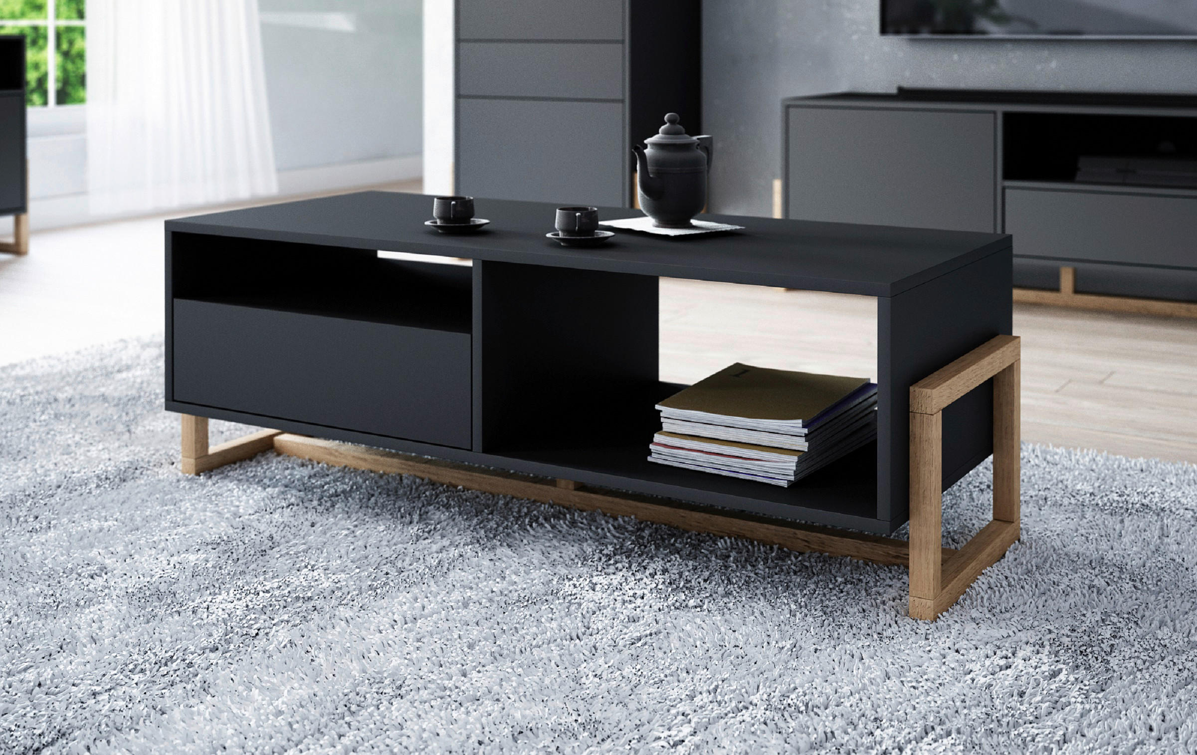 COUCHTISCH in Holz, Kunststoff, Holzwerkstoff 119,2/50/41,3 cm  - Buchefarben/Schwarz, Design, Holz/Holzwerkstoff (119,2/50/41,3cm) - MID.YOU