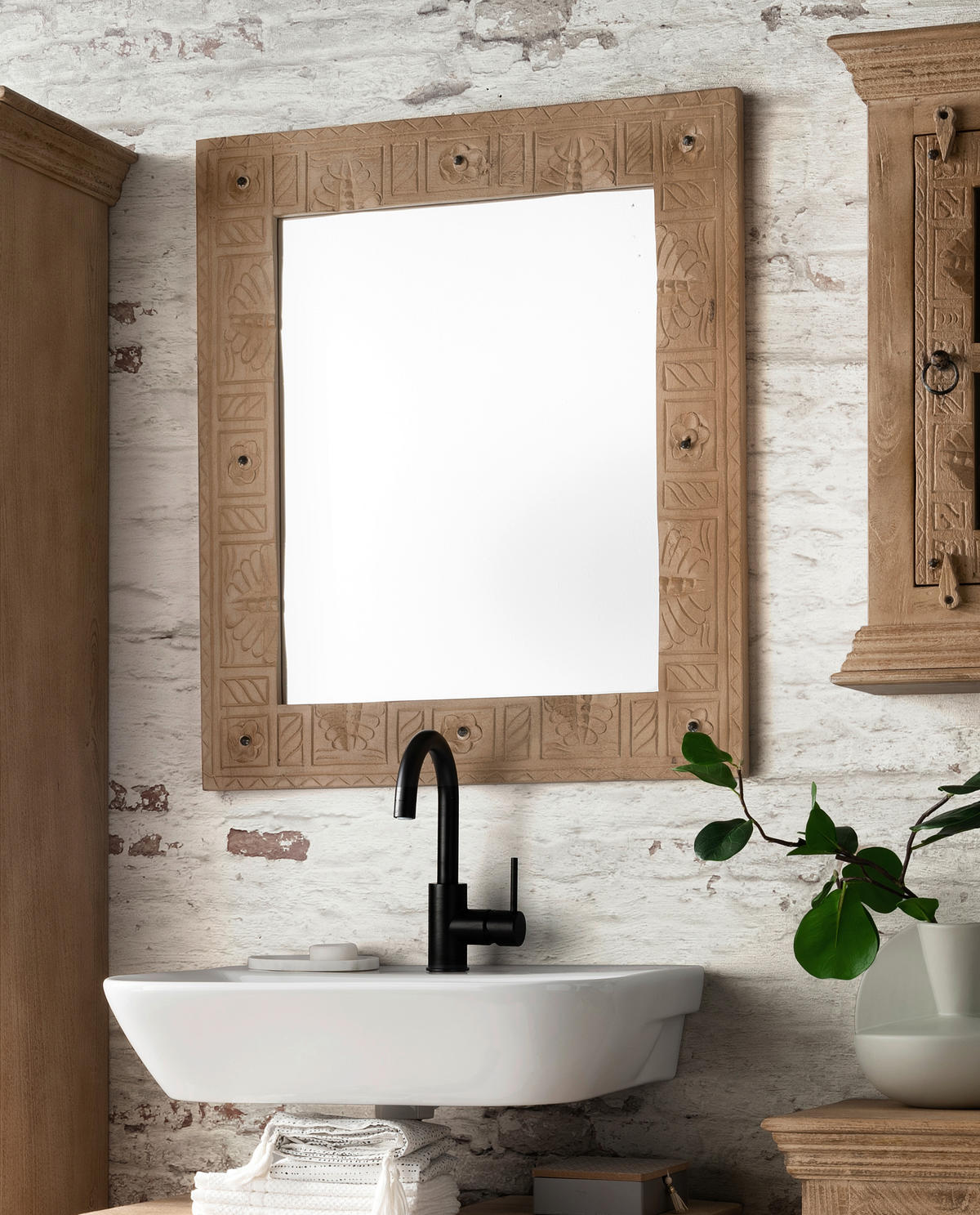 BADEZIMMER 5-teilig  in  - Schwarz/Naturfarben, Basics, Holz/Metall - Livetastic