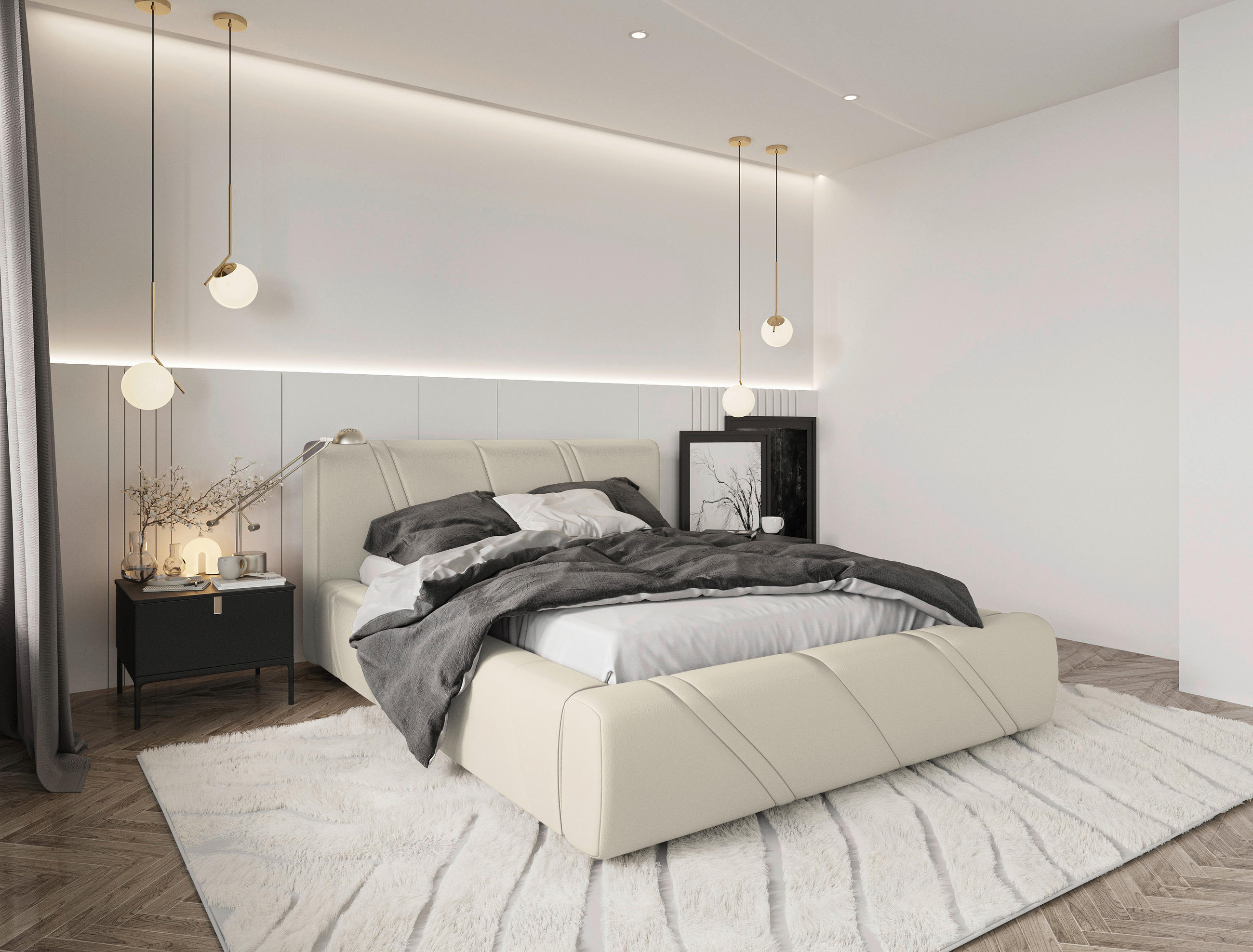 POLSTERBETT 140/200 cm,  in Beige, gepolstertes Kopfteil, Lattenrost, Bettkasten,  - Beige/Schwarz, Design, Holz/Kunststoff (140/200cm) - Chameo