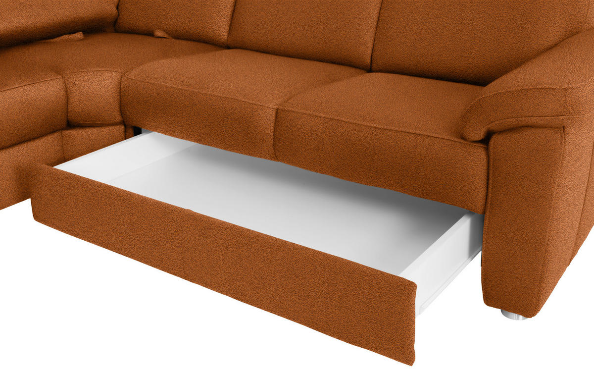 WOHNLANDSCHAFT in Flachgewebe Cognac  - Chromfarben/Cognac, KONVENTIONELL, Textil/Metall (163/336/240cm) - Beldomo System