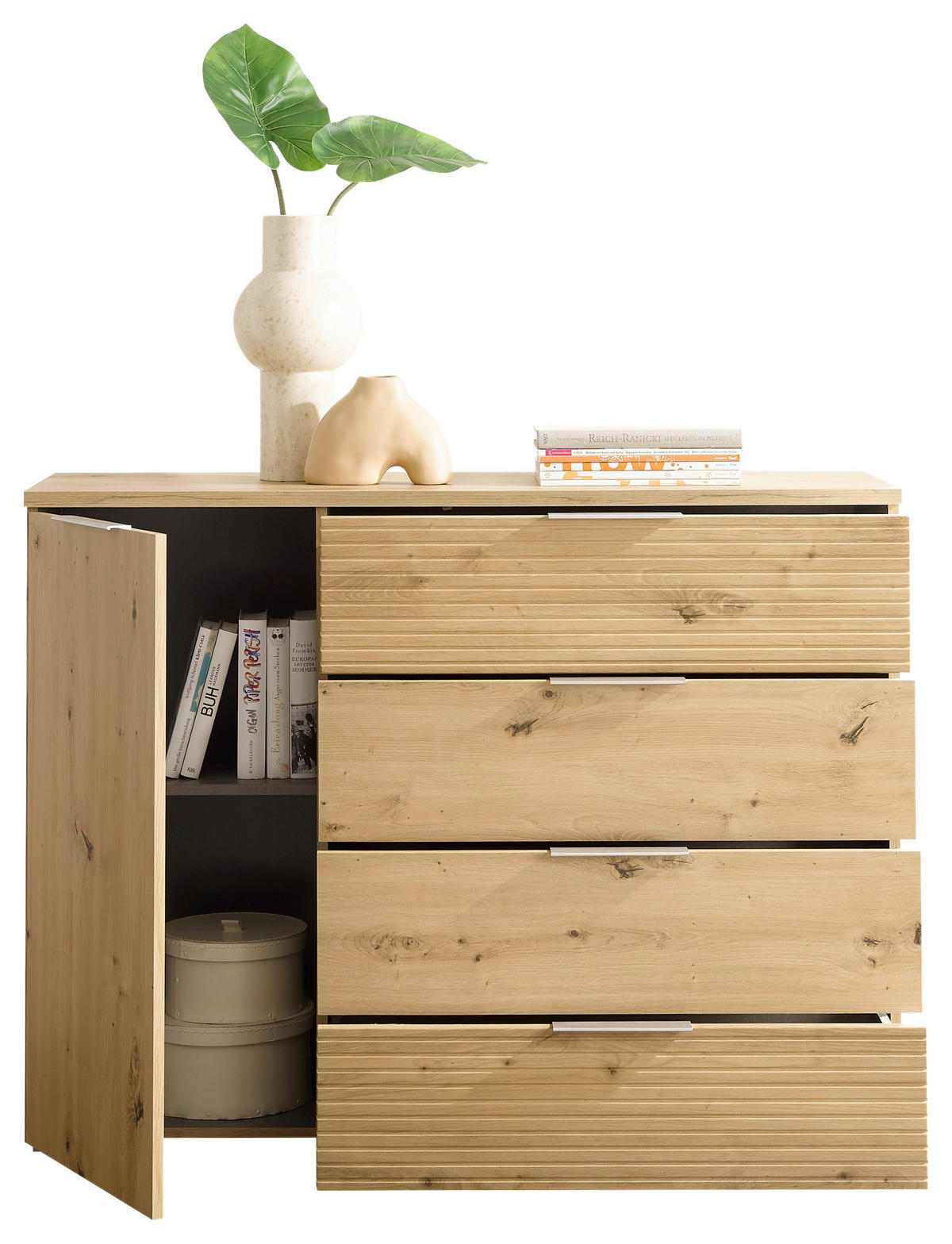 COMODĂ 120/90/38 cm  - stejar Artisan/culoare aluminiu, Konventionell, plastic/material pe bază de lemn (120/90/38cm) - Ti'me